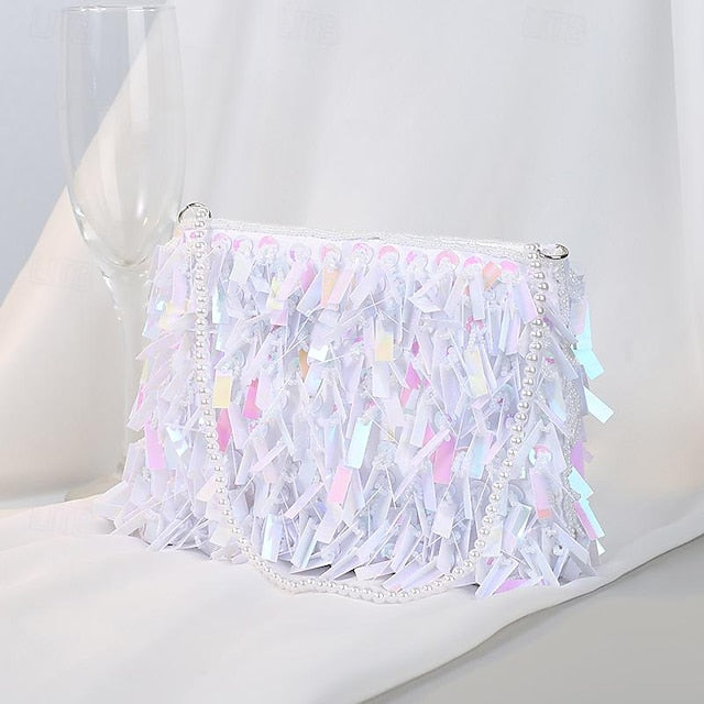 Sparkling Crystal Evening and Fringe with Black Clutch Luxurious