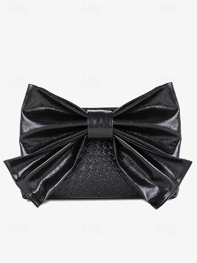 with Women's Oversized Faux Gold Bow Clutch Leather Bag