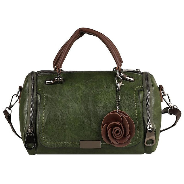 Vintage-Style Floral Handbag Women's Faux with Leather