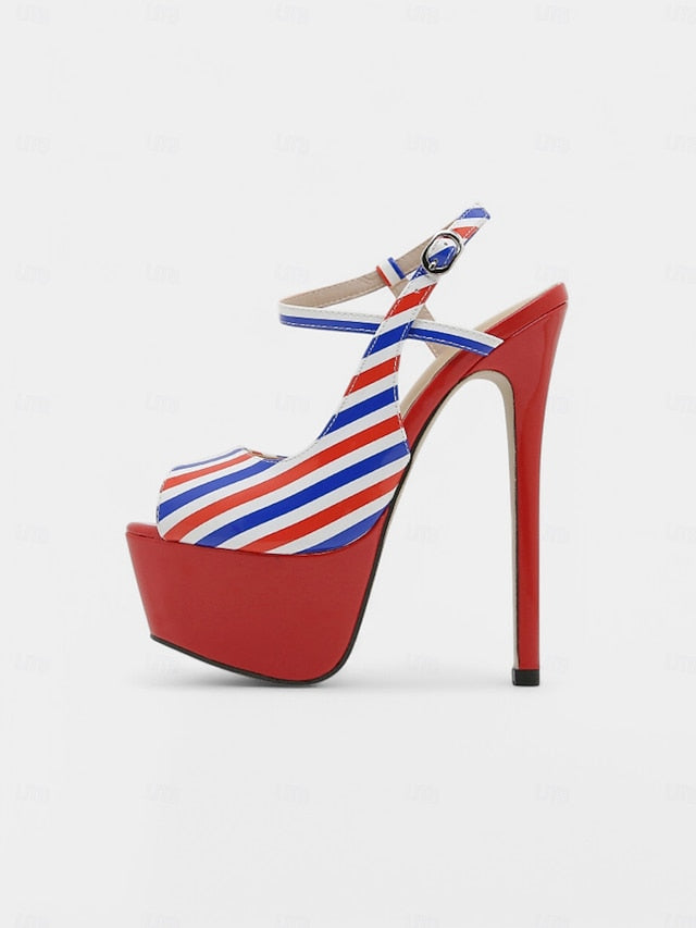 Striped Women's and White Blue Heels Platform Stiletto Red