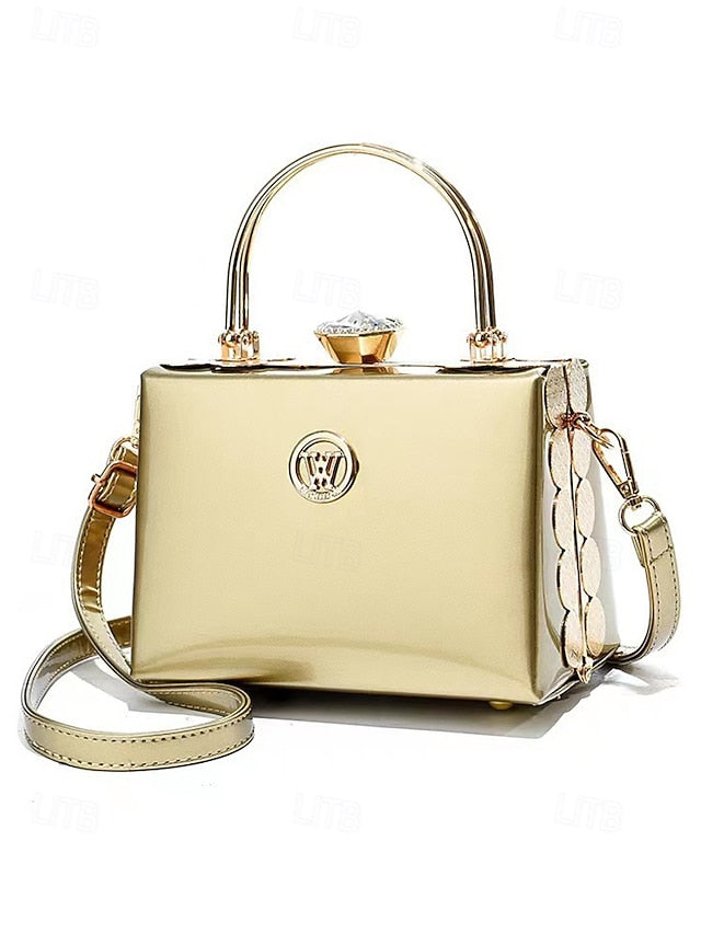 Evening Burgundy with Handbag Patent Leather Gold Women's