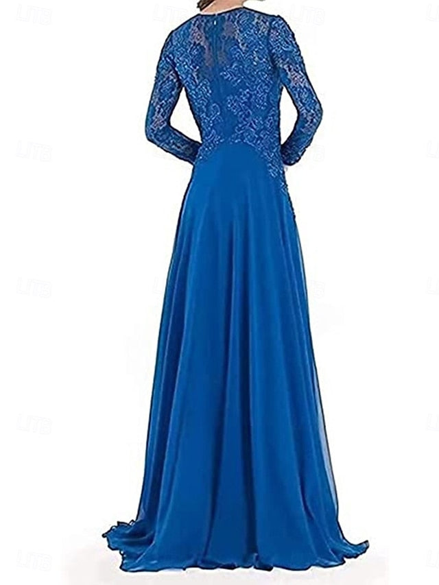 Floor the Party Bride Neck A-Line Elegant Dress Crew of Mother