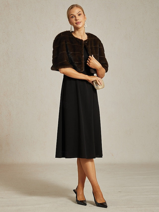 Wrap Faux Fur Brown Shrug Formal Women's Cocktail Party