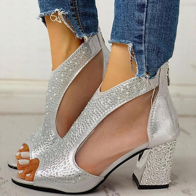 with Heeled Gold Peep Toe Sandals Elegant Women's Glitter