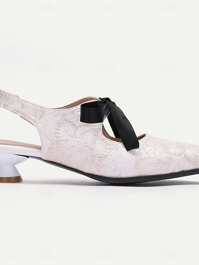 Slingback - Elegant Women's Vintage with Lace Heels Bow