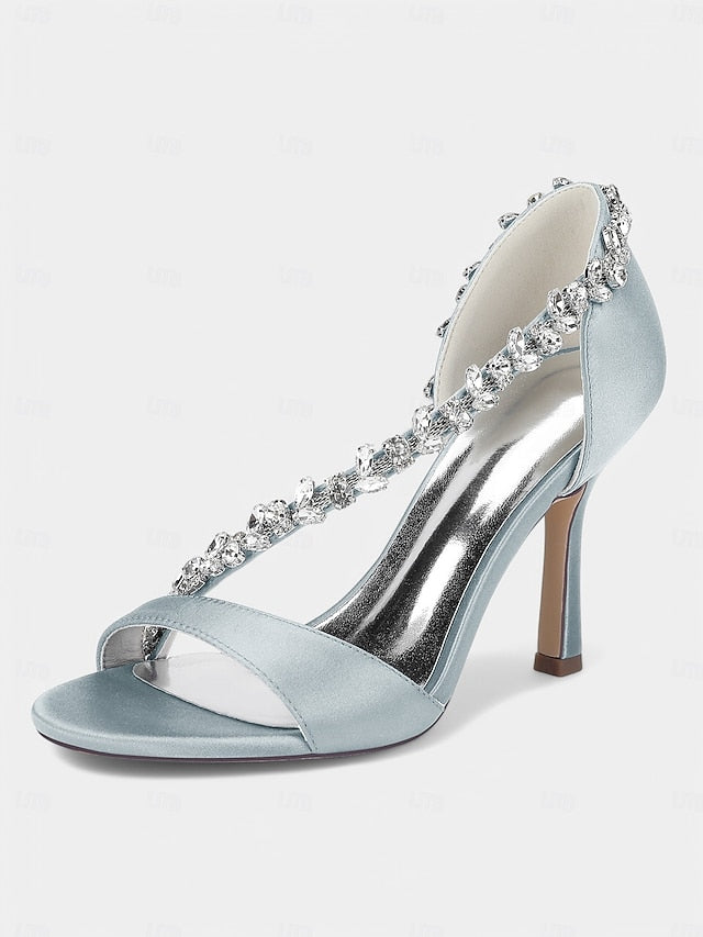 with High T-Strap Champagne Crystal – Women's Heels Satin