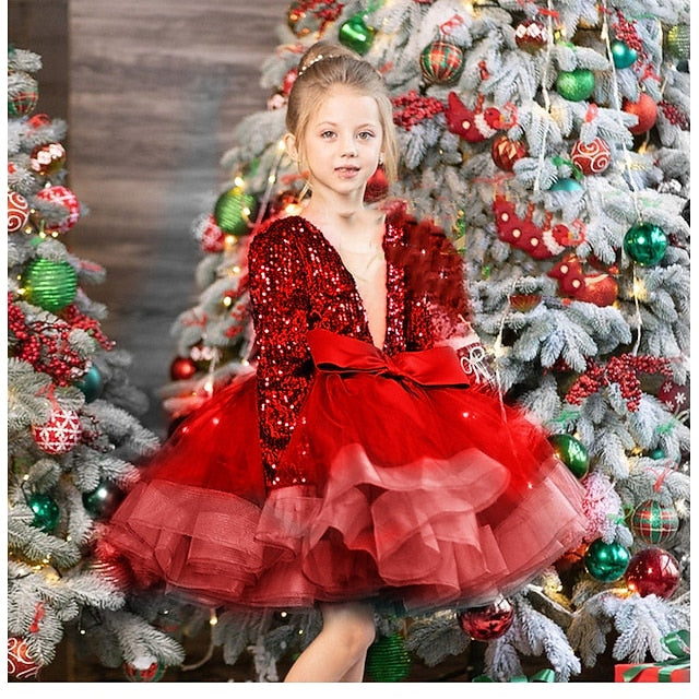 3D Fall Long Sequin Girls' Dress Summer Spring Sleeve