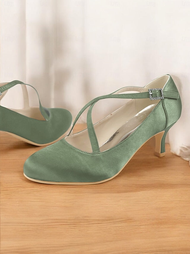 Satin with Elegant Rhinestone Heels Buckle – Cross-Strap White