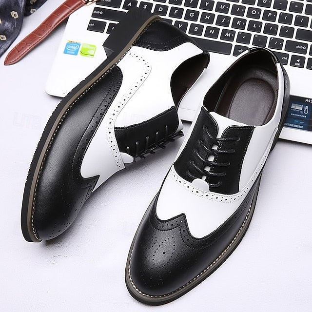 Men's in White Oxford Brogue Shoes Two-Tone Wingtip