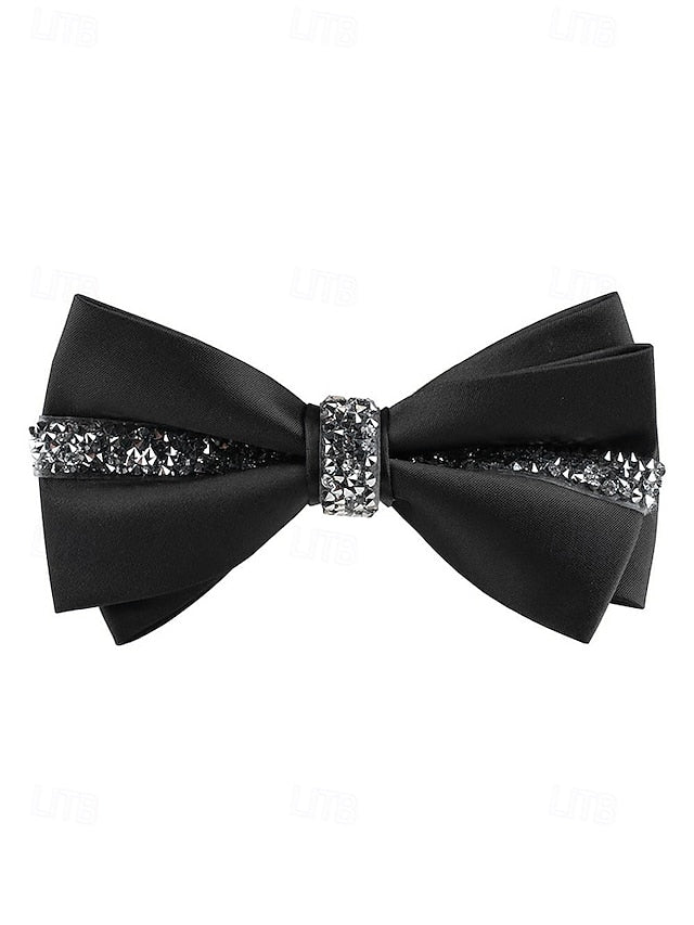 – Crystal Embellishment with Tie Elegant Satin Bow Burgundy