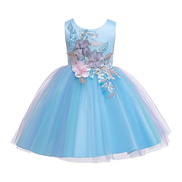 Girls' Kids Party Blushing Floral Lace Blue Dress Purple