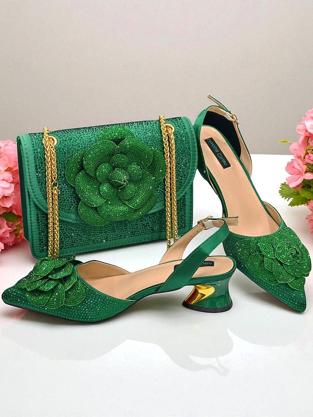 with Matching Rhinestone Gold Pumps Slingback Women's