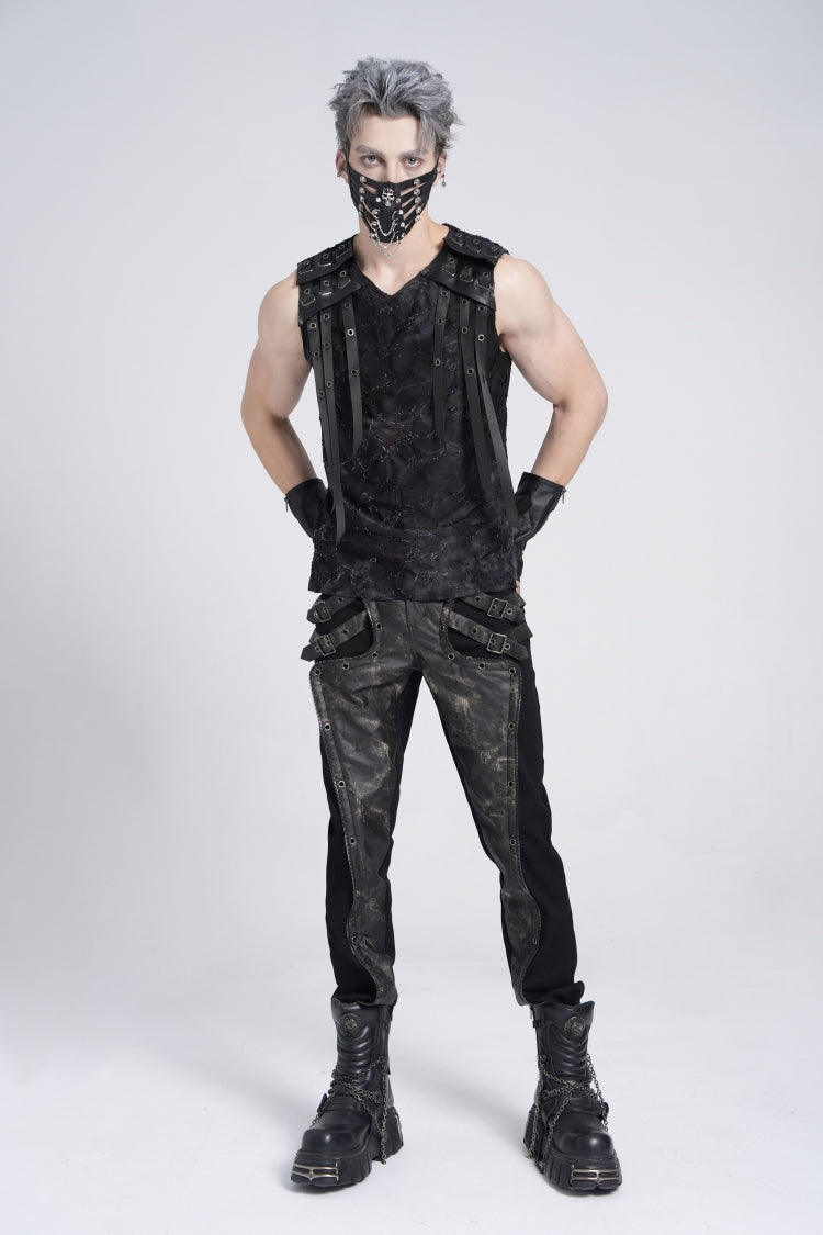 No-Sleeve Eyelet Strap Distressed Gothic Waistcoat