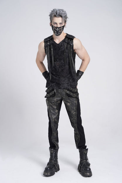 No-Sleeve Eyelet Strap Distressed Gothic Waistcoat