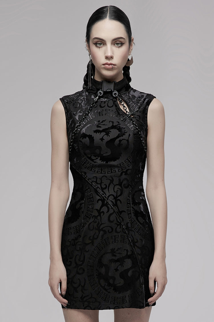 No-Sleeve Dragon Totem Print Gothic Dress