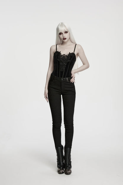 Women's Gothic Cool Cosplay Pants in Slim Fit Black Jacquard