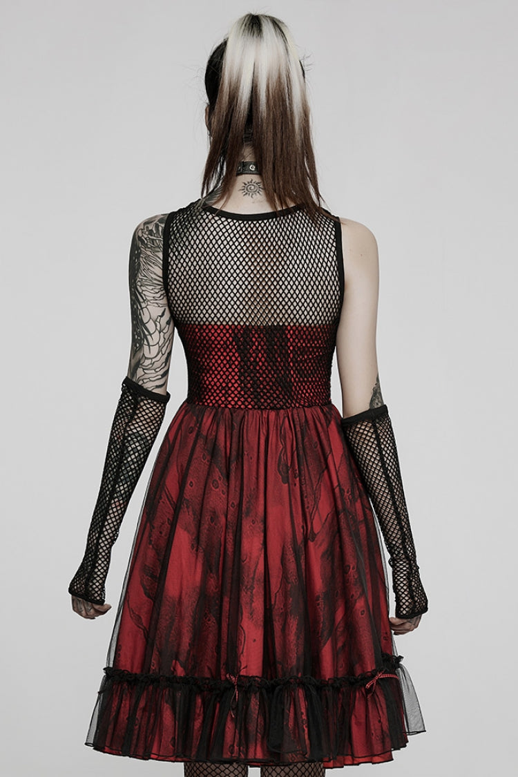 Crimson & Obsidian Sleeveless Multi-Layer Stitching Mesh Elegant Lolita Dress