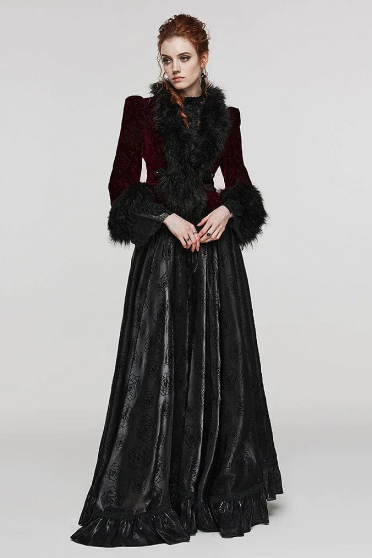 Women's V-Neck Long Sleeve Faux Fur Stitch Gothic Coat Four Shades