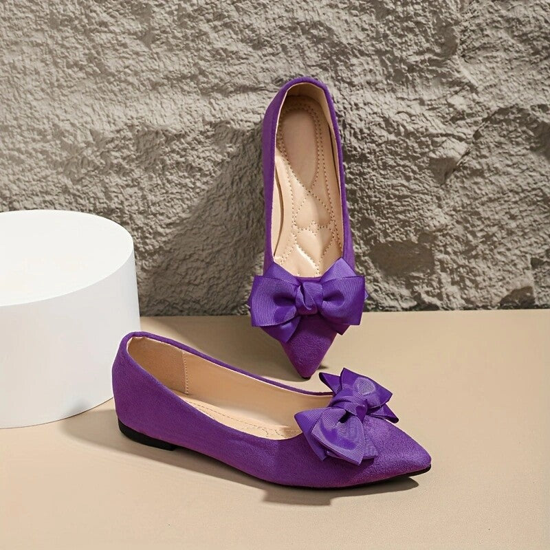 Pointed Women's Bow Toe - Elegant Green Flats Satin