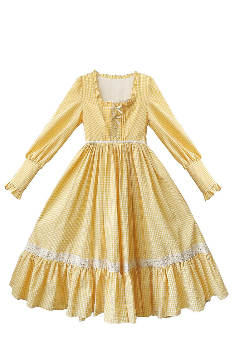 Long Sleeve Floral Ruffle Lace-Up Elegant Lolita Dress