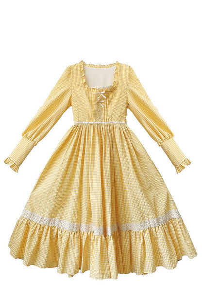 Long Sleeve Floral Ruffle Lace-Up Elegant Lolita Dress