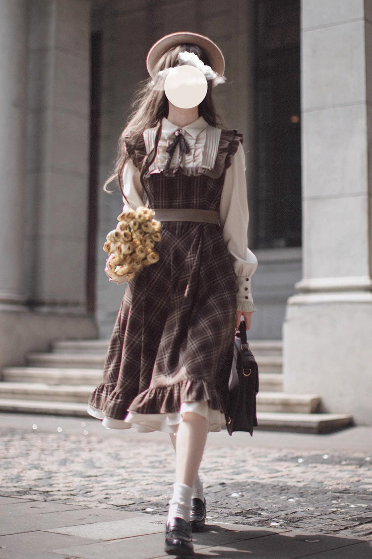 Thames at Dusk Vintage College Lolita Dress with Ruffle - Long Sleeves