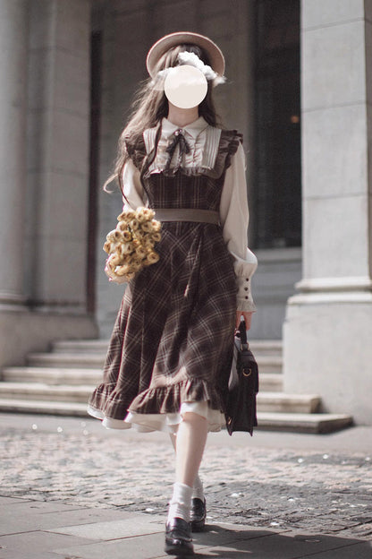 Thames at Dusk Vintage College Lolita Dress with Ruffle - Long Sleeves