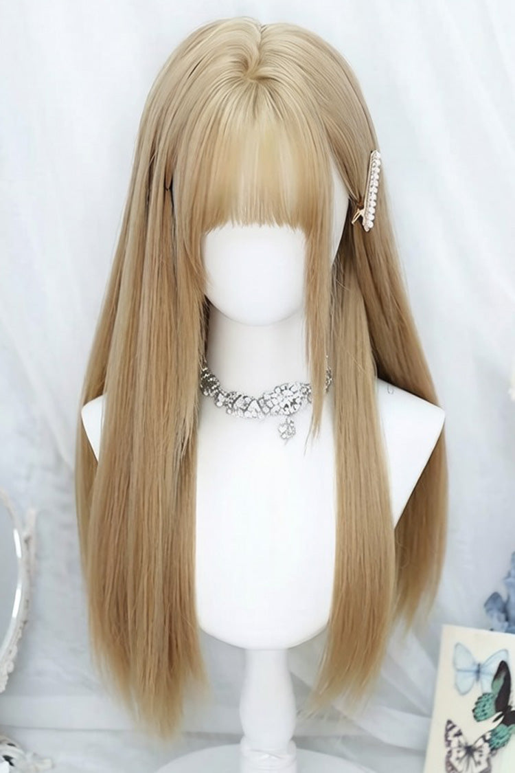 Gold Milk Tea Soft Air Bangs Long Straight Lolita Hair