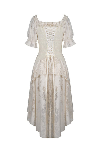 Steampunk Vintage Gorgeous Graduation Gown with Off-Shoulder Ruffles & Ruched Sleeves