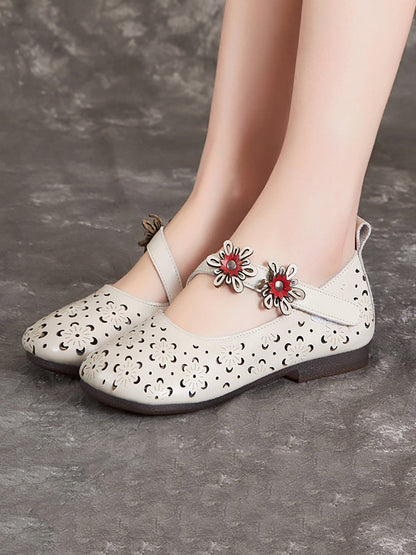 Women Summer Vintage Leather Flower Cutout Sandals OP1047