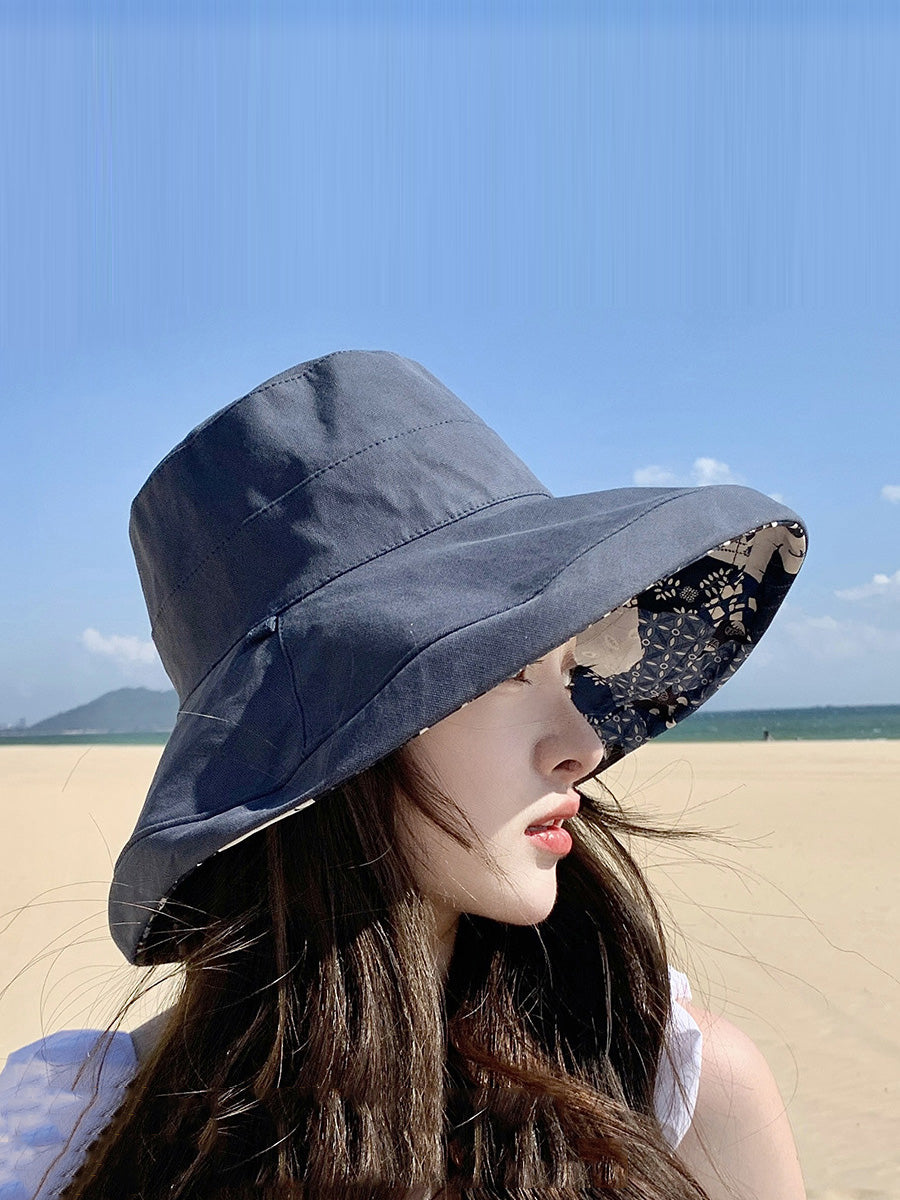 Women Casual Summer Solid Reversible Wearing Collapsible Hat LL005