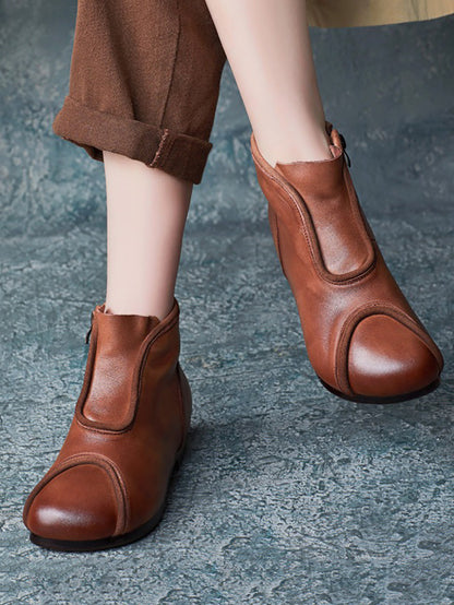 Bottines à talon bas en cuir véritable pour femmes AH1064