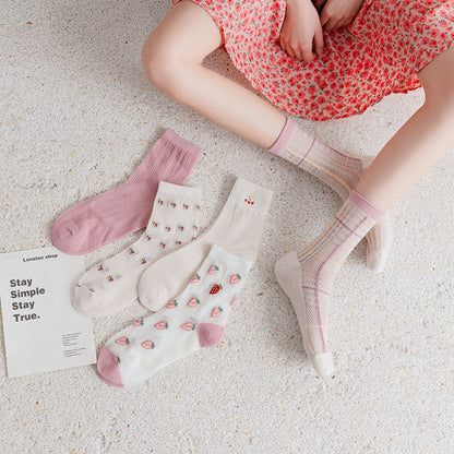 5 Pairs Women Summer Japan Style Cute Print Socks CC033