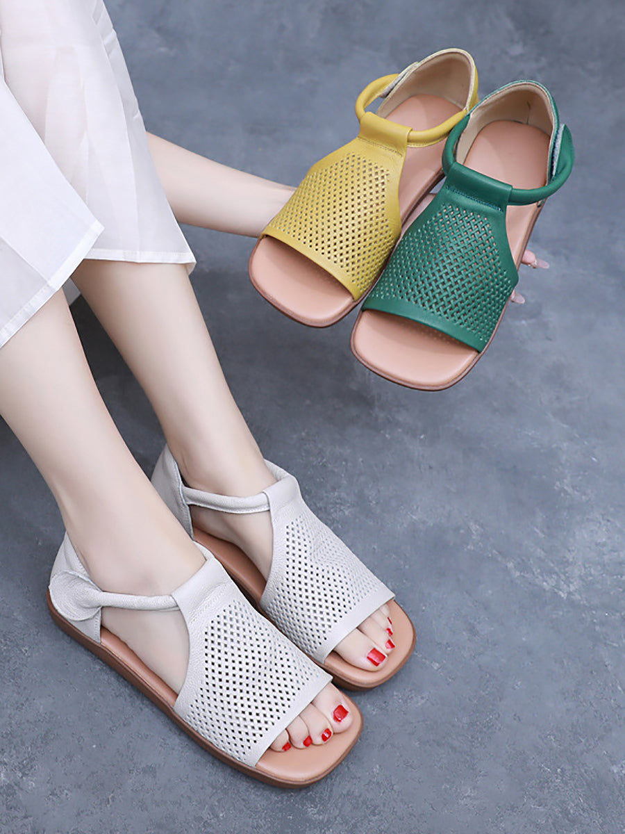 Sandals Leather Flat Hollow Summer Out Casua Women