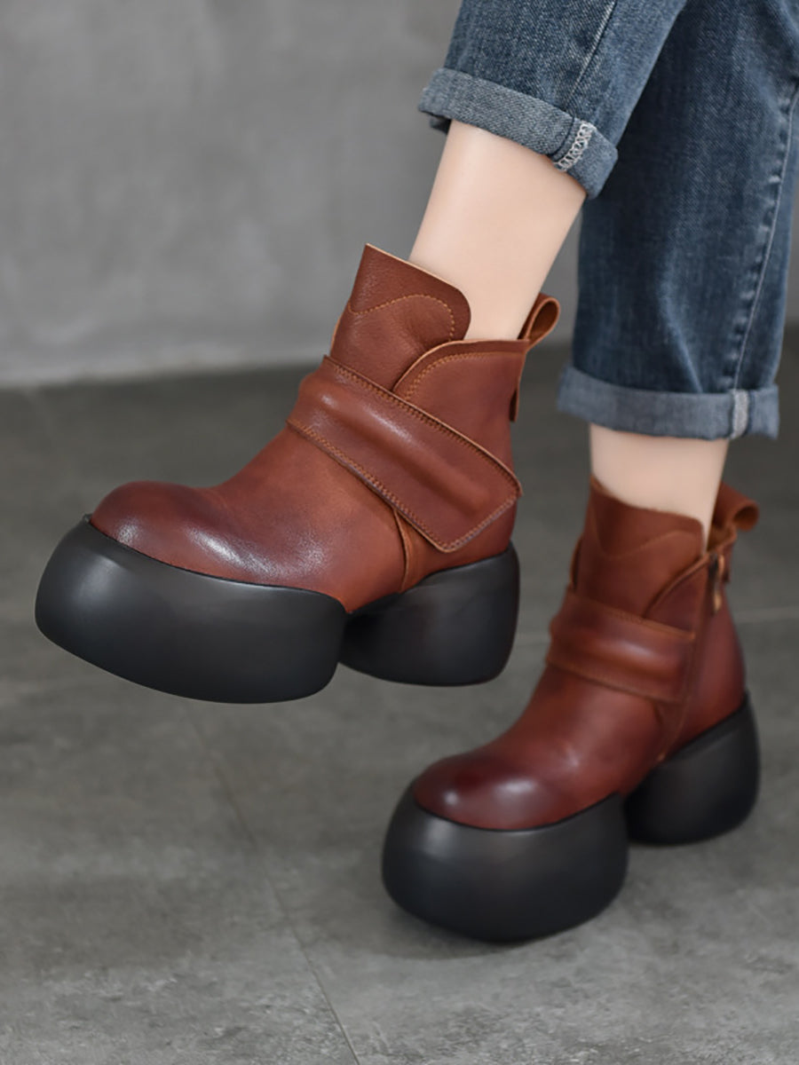 Bottines à plateforme en cuir véritable souple pour femmes WG008