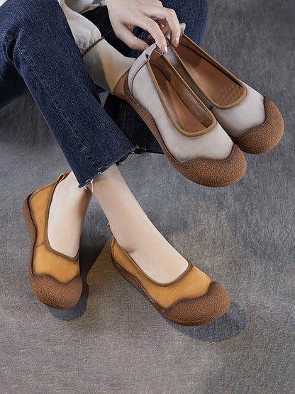 Summer Colorblock Leather Women Flat Genuine Shoes