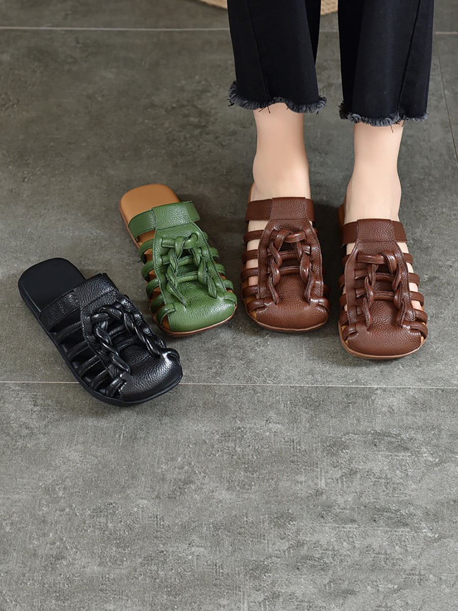 Chaussons plats d'été en cuir massif pour femmes BN1002