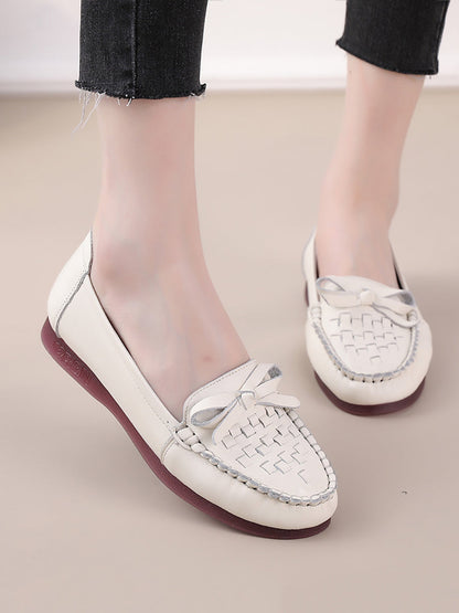 Women Summer Casual Solid Soft Leather Weave Flat Shoes FG1019