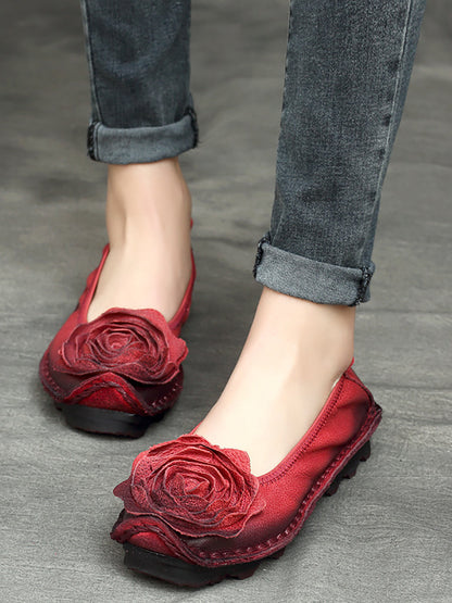 Women Summer Vintage Flower Leather Solid Shoes PP1033