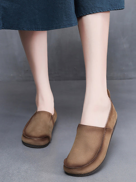 Leather Retro Solid Summer Falt Women Shoes