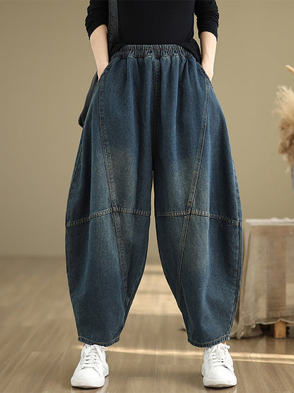 Women Autumn Vintage Denim Spliced Harem Pants QU027