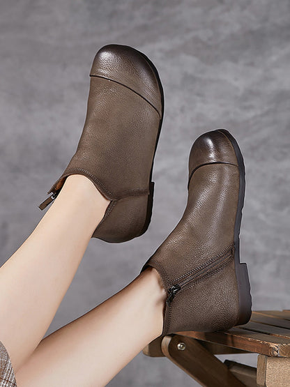 Bottes d'hiver à talons bas en cuir véritable solide pour femmes AH1082