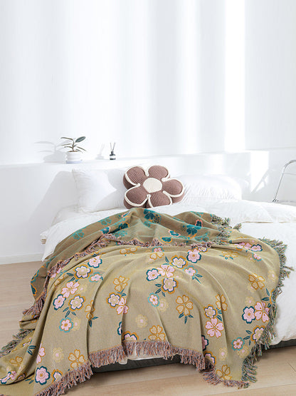 100% Cotton Flower Jacquard Bedcover Sofa Blanket FD007