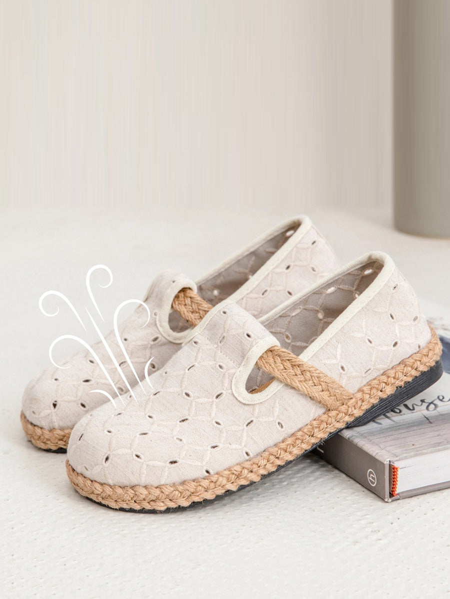 Summer Out Flat Hollow Shoes Casual Cotton Women