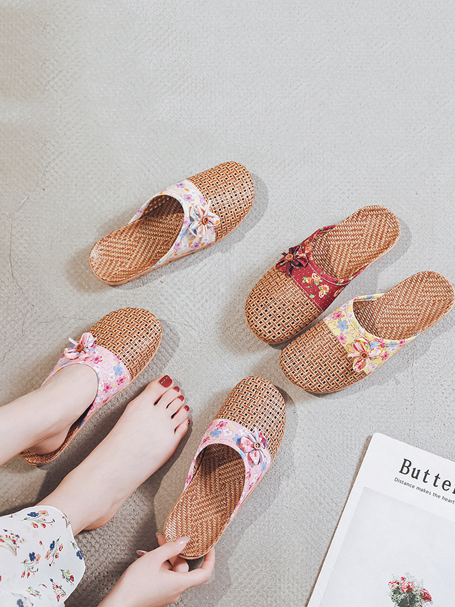 Women Summer Vintage Bamboo Weaving Spliced Slippers FG1022