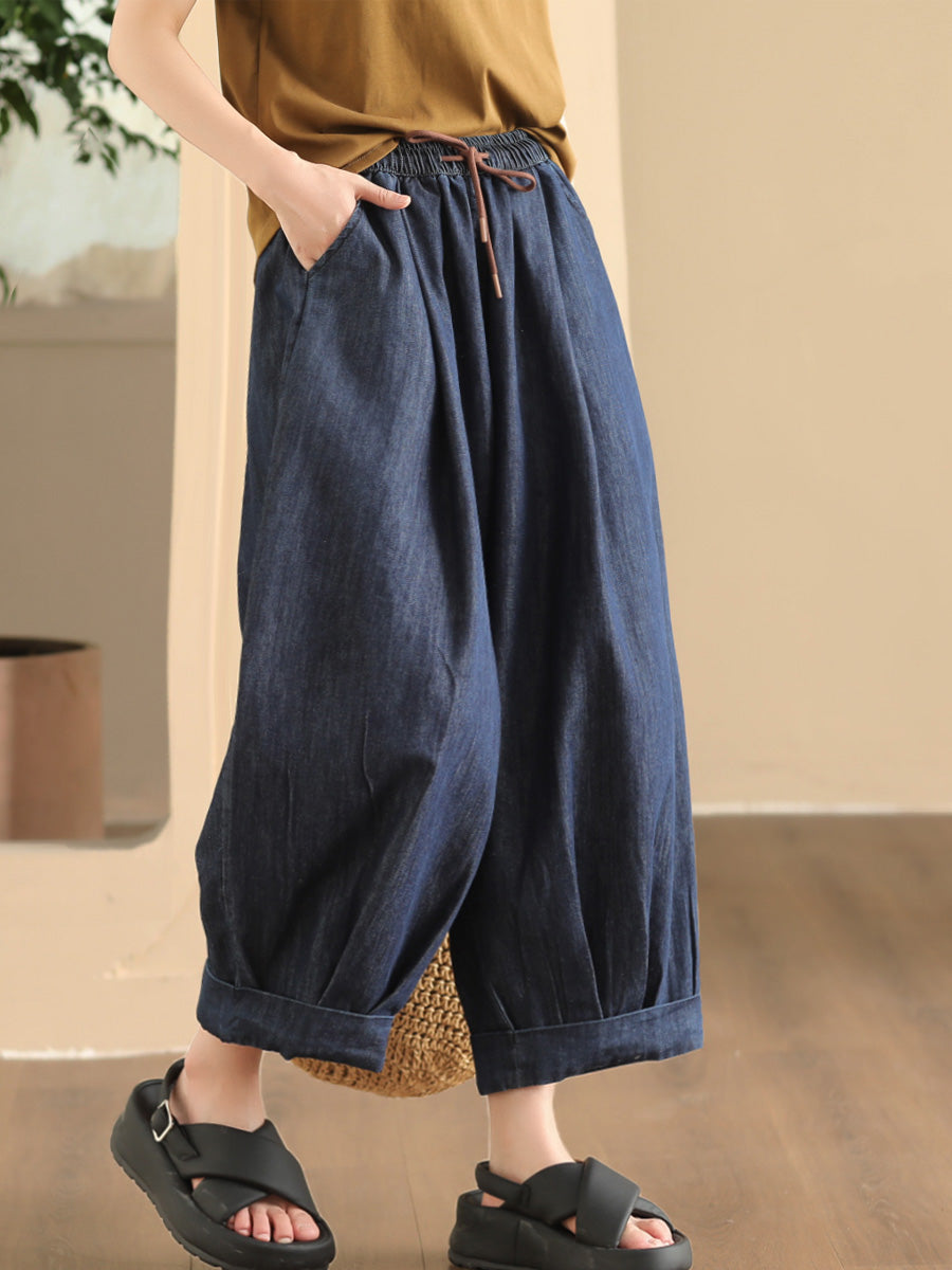 Women Summer Casual Solid Denim Loose Harem Pants FD003