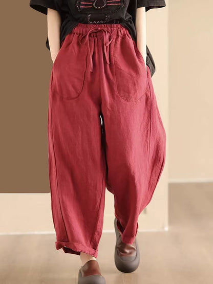 Women Summer Solid Linen Loose Harem Pants BN1006