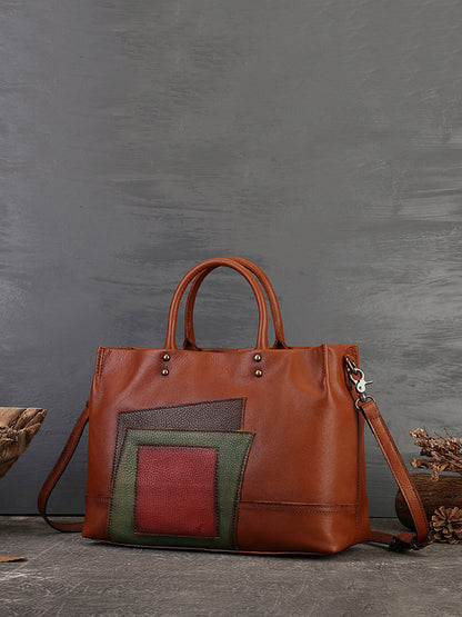 Women Leather Patchwork Laege Capacity Hand Bag Shoulder Bag AH1076