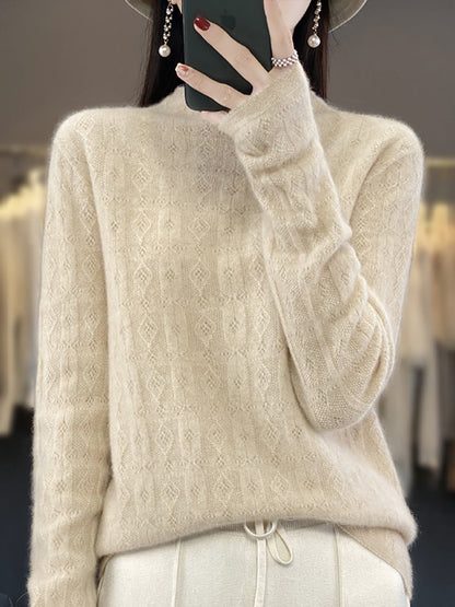 Women Autumn Casual Turtleneck 100%Wool Knit Sweater QU028