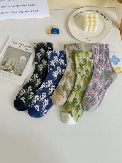 Lot de 5 paires de chaussettes à imprimé floral et jacquard pour femme AV1025